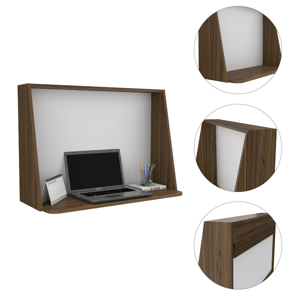 Wall Desk Afrec, Single Shelf, Mahogany / White Finish