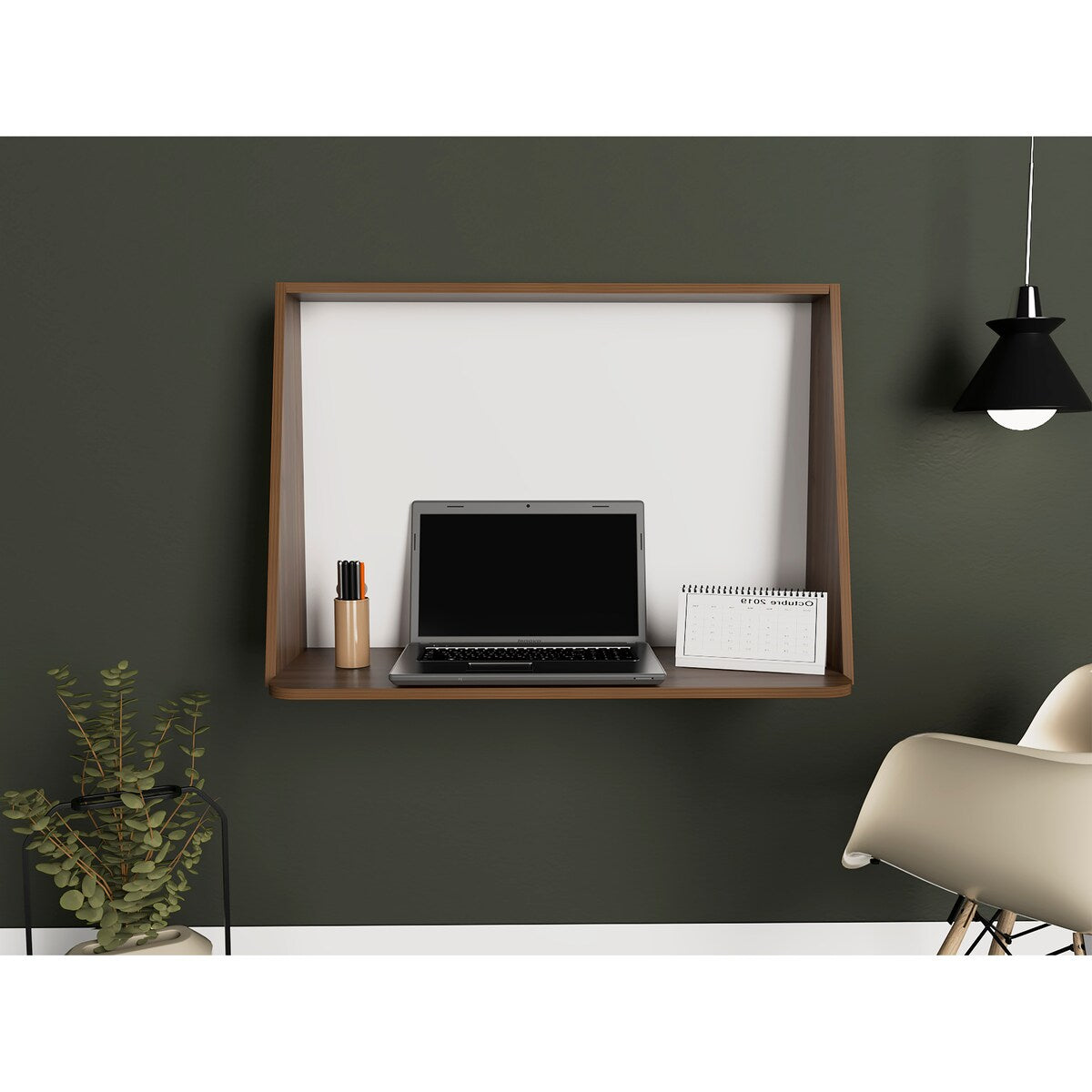 Wall Desk Afrec, Single Shelf, Mahogany / White Finish