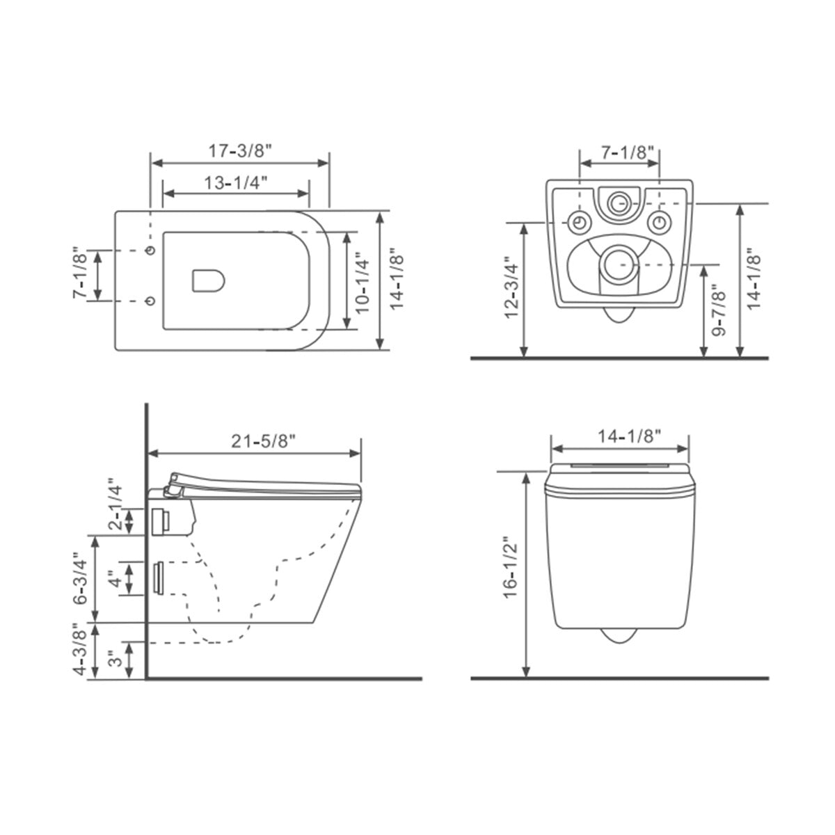 Wall Hung Toilet, Wall Mounted Elongated Toilet, White