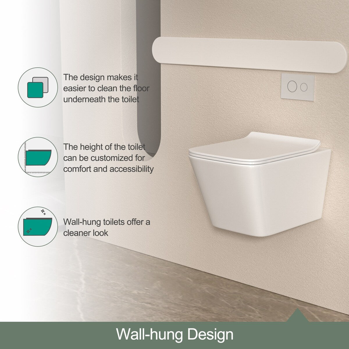 Wall Hung Toilet, Wall Mounted Elongated Toilet, White