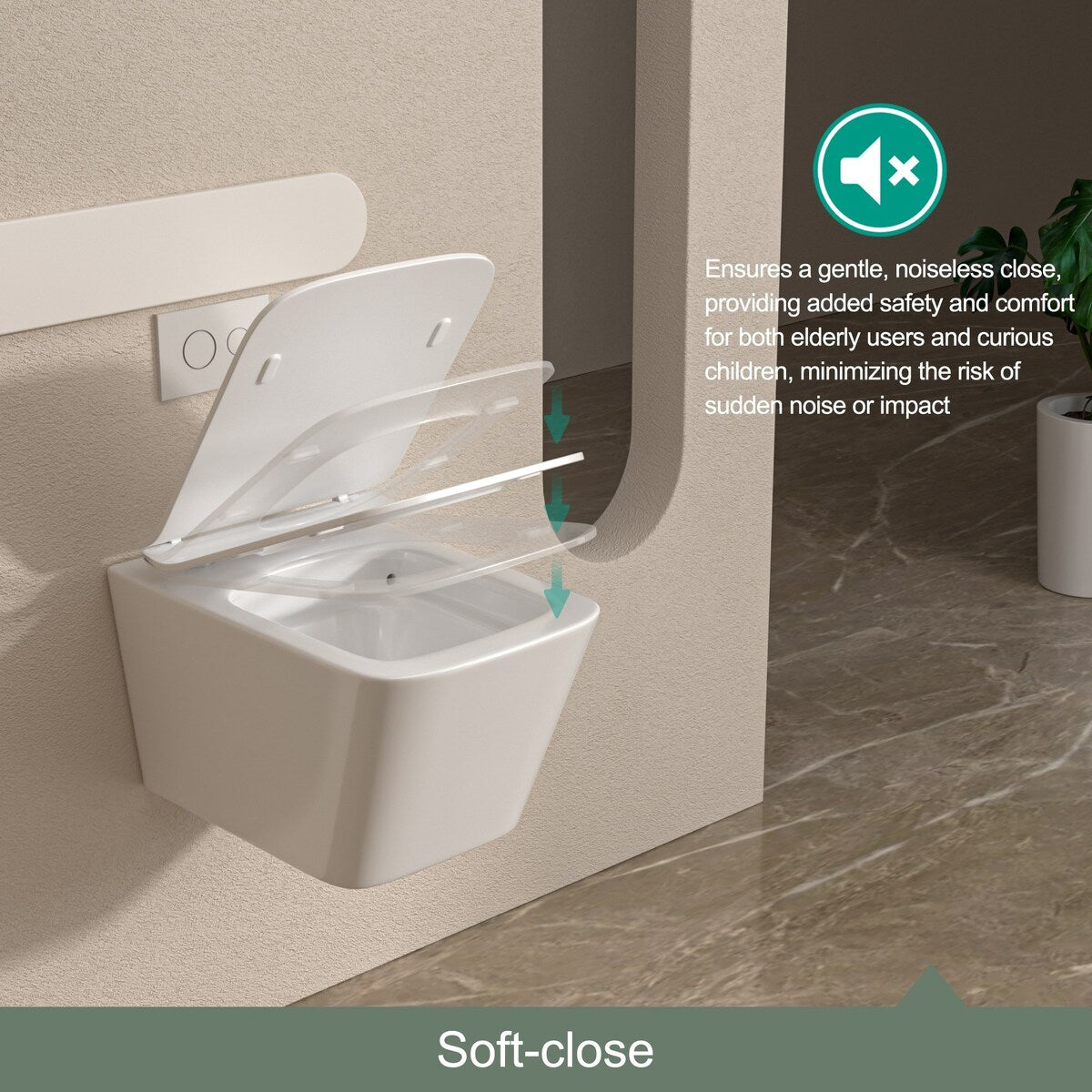 Wall Hung Toilet, Wall Mounted Elongated Toilet, White