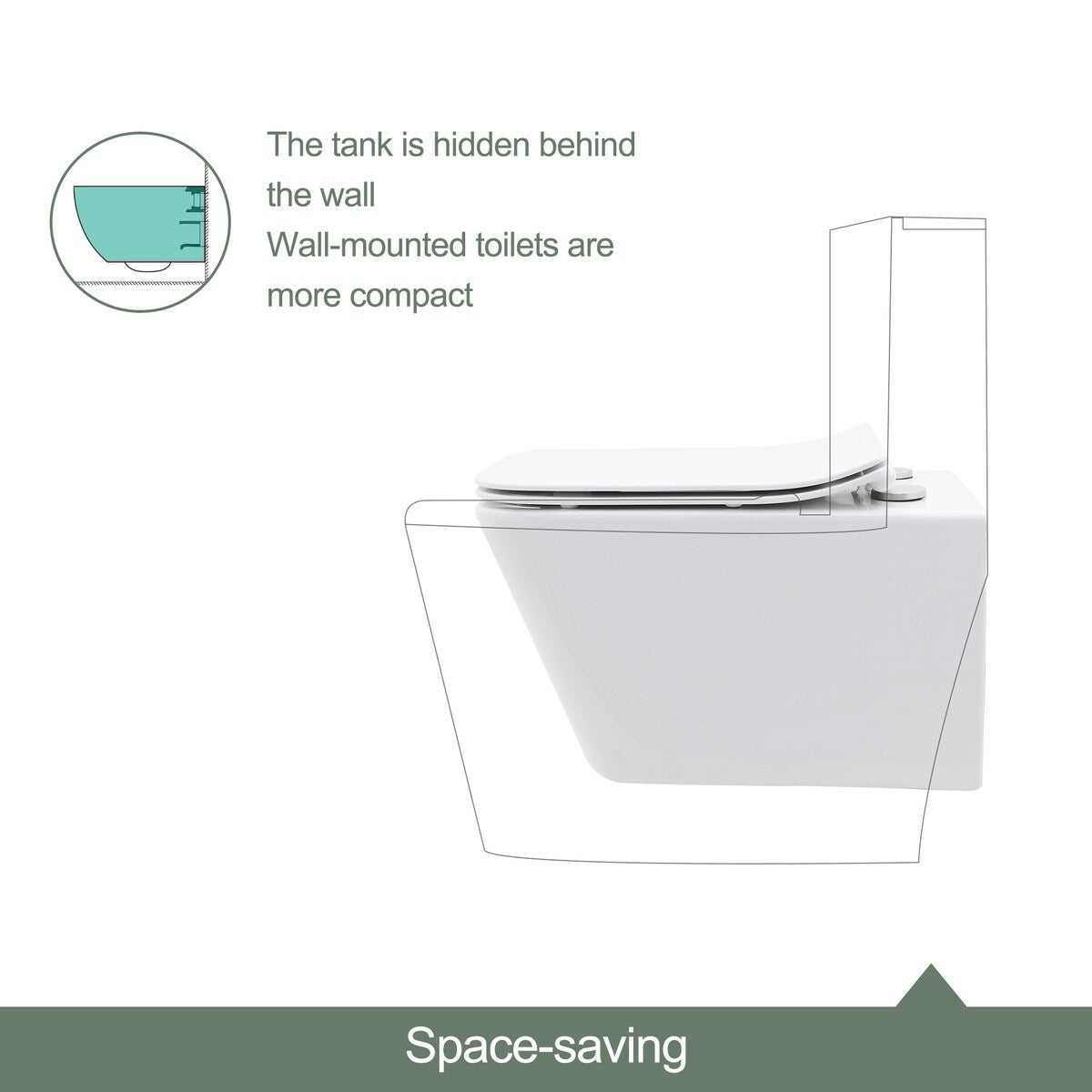 Wall Hung Toilet, Wall Mounted Elongated Toilet, White