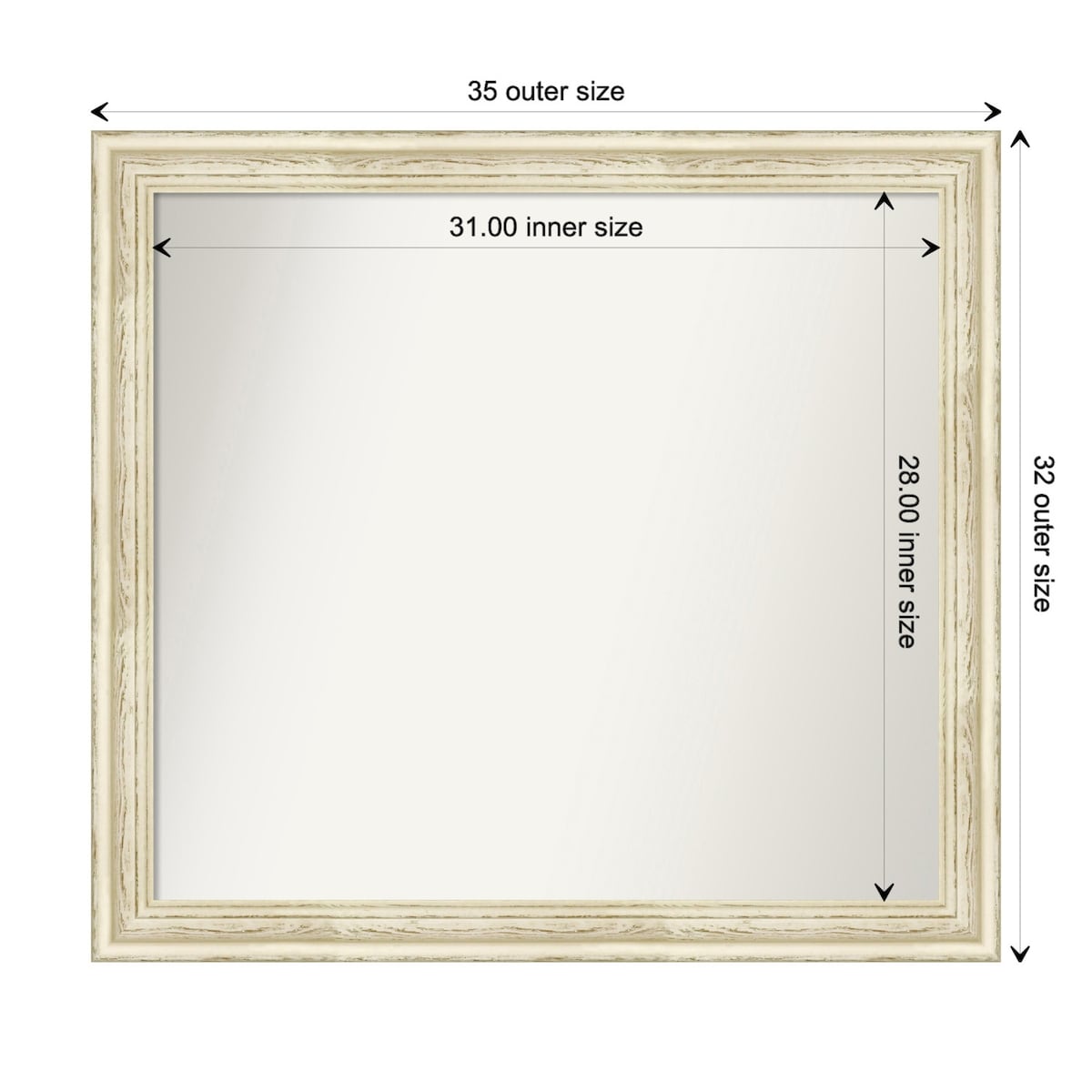 Wall Mirror Choose Your Custom Size - Large, Country Whitewash Wood