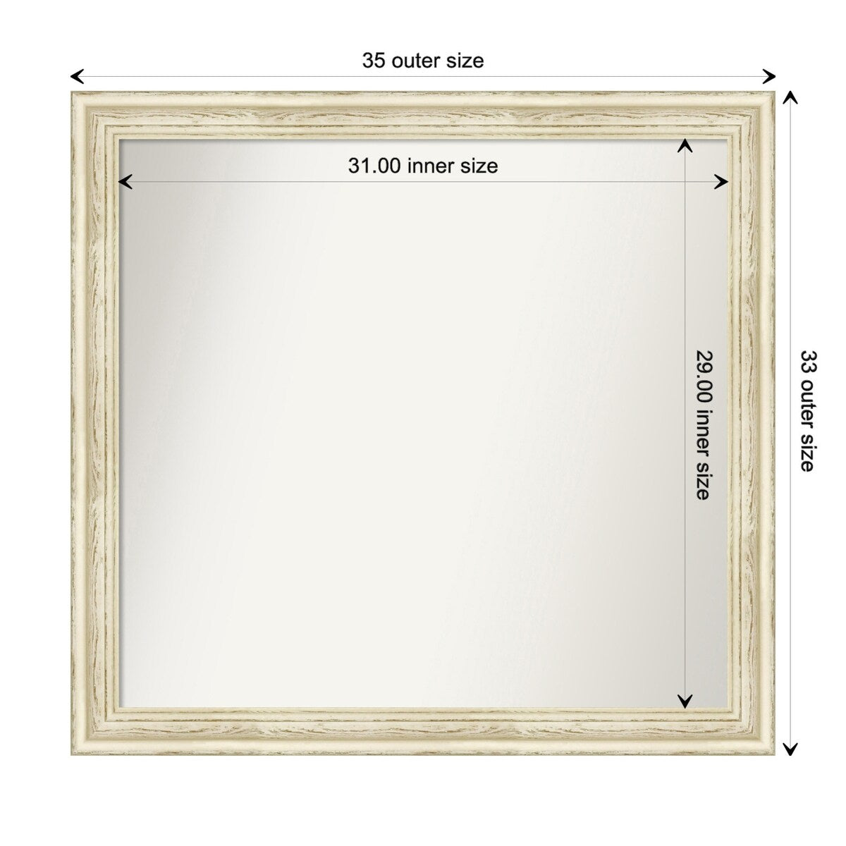 Wall Mirror Choose Your Custom Size - Large, Country Whitewash Wood