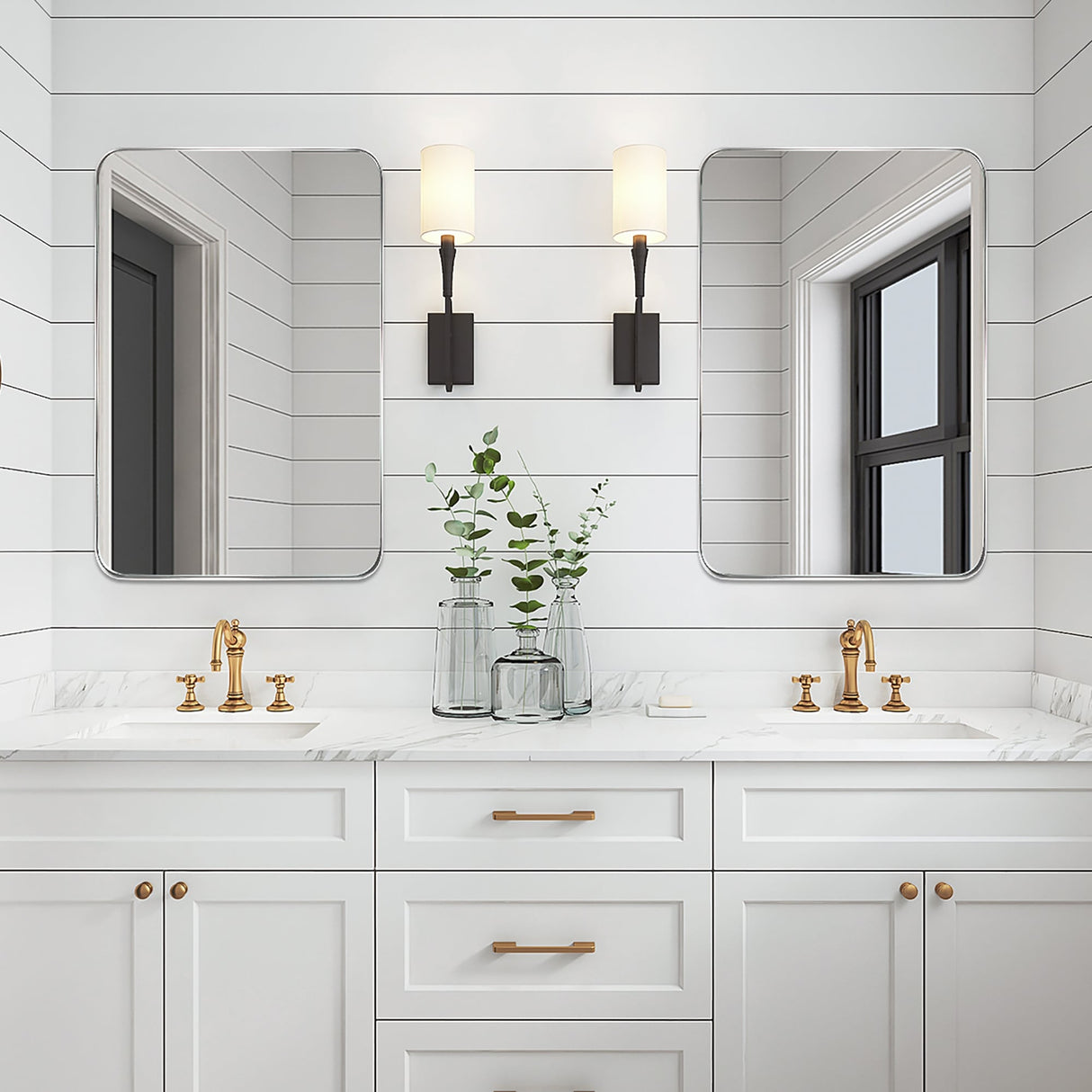 Wall Mirror Vanity Mirror Bathroom Mirror with Round Corner (1 Piece)
