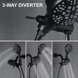 Wall Mount Shower System With Handheld Showerhead & Rain Shower Combo Set High Pressure Dual 2 in 1 Matte Black Shower Faucet