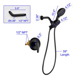 Wall Mount Shower System With Handheld Showerhead & Rain Shower Combo Set High Pressure Dual 2 in 1 Matte Black Shower Faucet