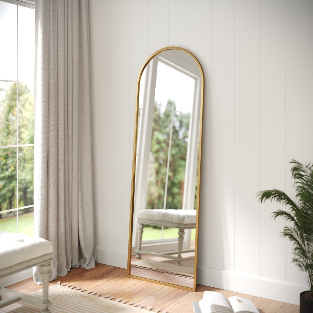 Wall Mount Arched Mirror with Slim Metal Frame