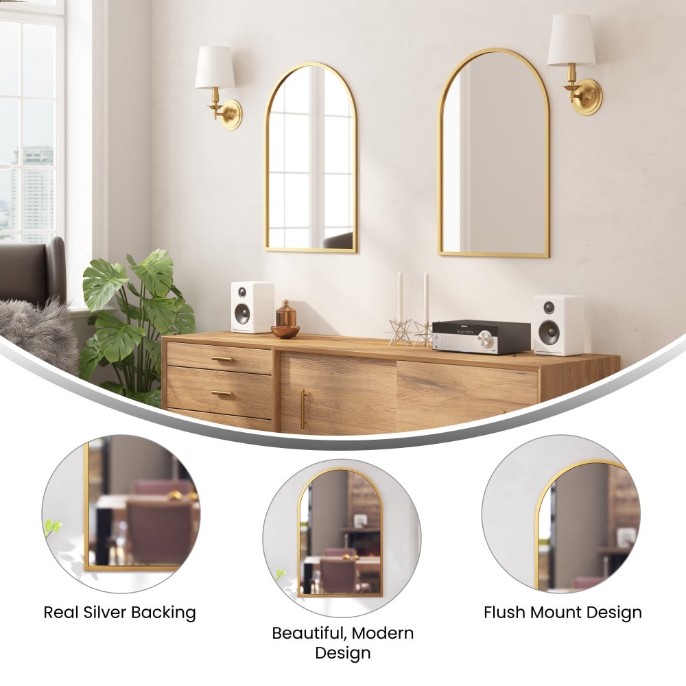 Wall Mount Arched Mirror with Slim Metal Frame