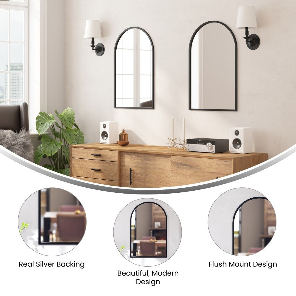 Wall Mount Arched Mirror with Slim Metal Frame