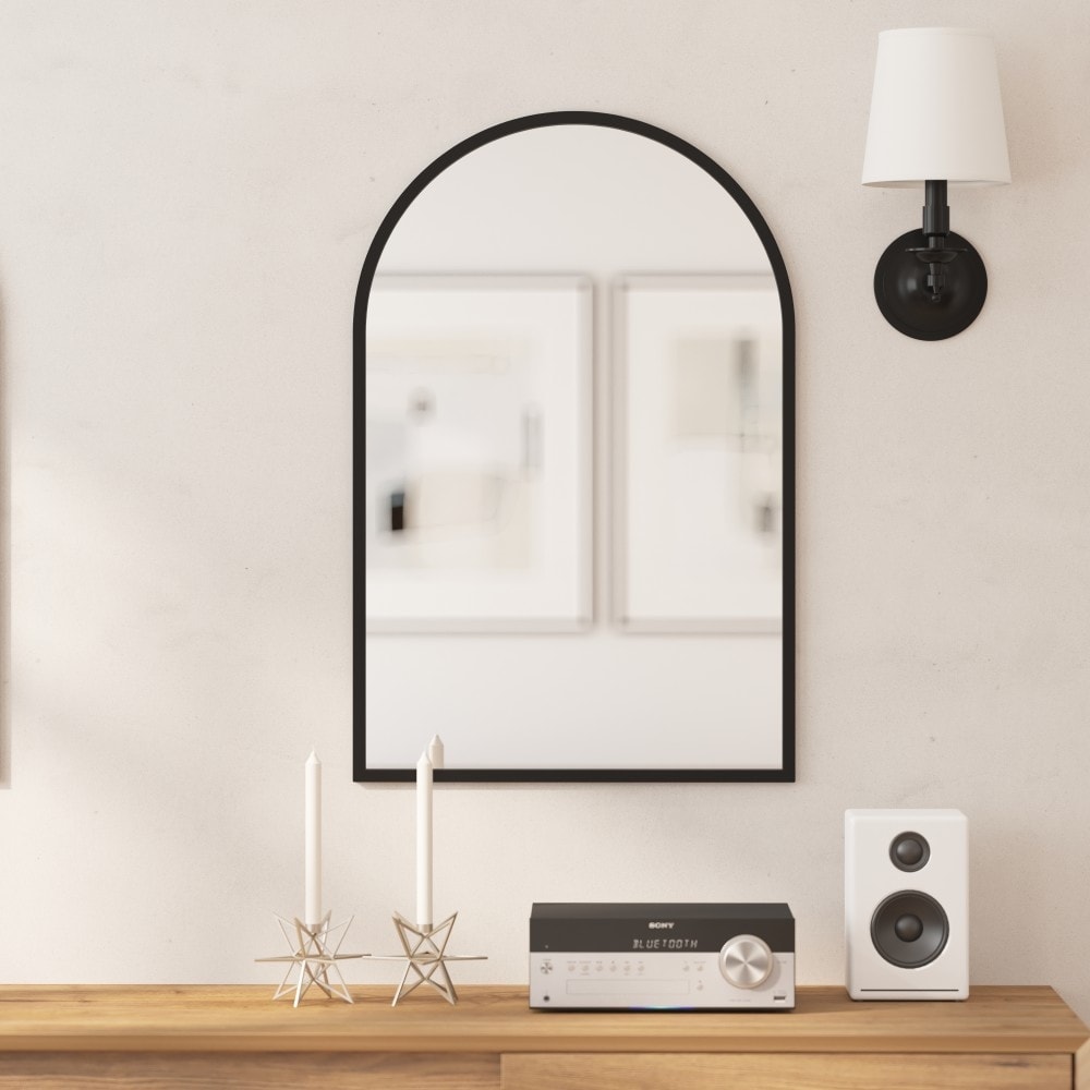 Wall Mount Arched Mirror with Slim Metal Frame