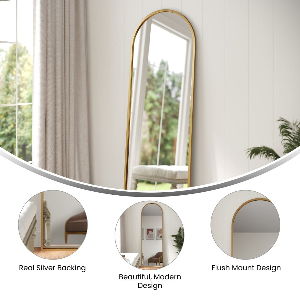 Wall Mount Arched Mirror with Slim Metal Frame