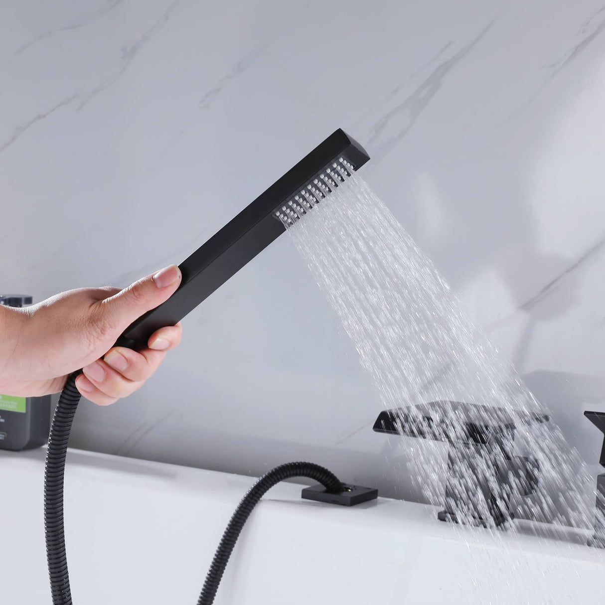 Deck Mount Tub Faucet With Handheld Shower Matte Black Bathtub Faucets 3 Holes Modern Bathroom Tub Filters With Hand Sprayer