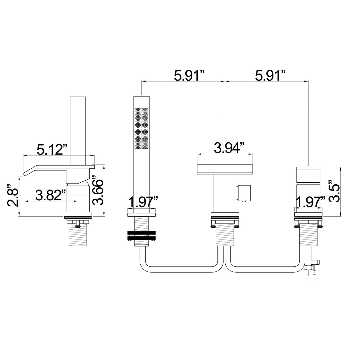 Deck Mount Tub Faucet With Handheld Shower Matte Black Bathtub Faucets 3 Holes Modern Bathroom Tub Filters With Hand Sprayer