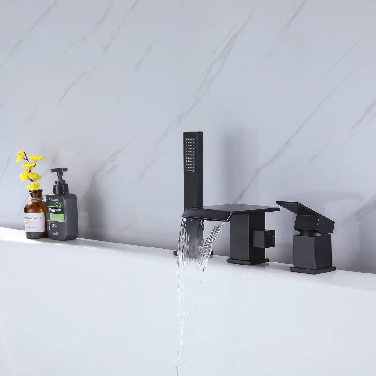 Deck Mount Tub Faucet With Handheld Shower Matte Black Bathtub Faucets 3 Holes Modern Bathroom Tub Filters With Hand Sprayer