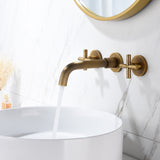 Wall Mount Bathroom Sink Faucet Double Handle Bathroom Faucet Copper Three Hole Bathroom Basin Vanity Faucet