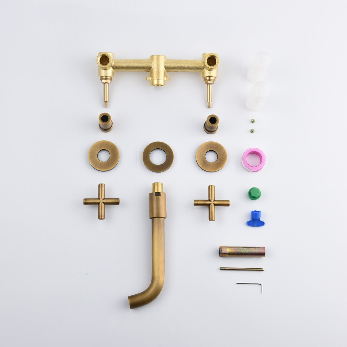 Wall Mount Bathroom Sink Faucet Double Handle Bathroom Faucet Copper Three Hole Bathroom Basin Vanity Faucet