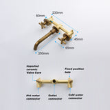 Wall Mount Bathroom Sink Faucet Double Handle Bathroom Faucet Copper Three Hole Bathroom Basin Vanity Faucet