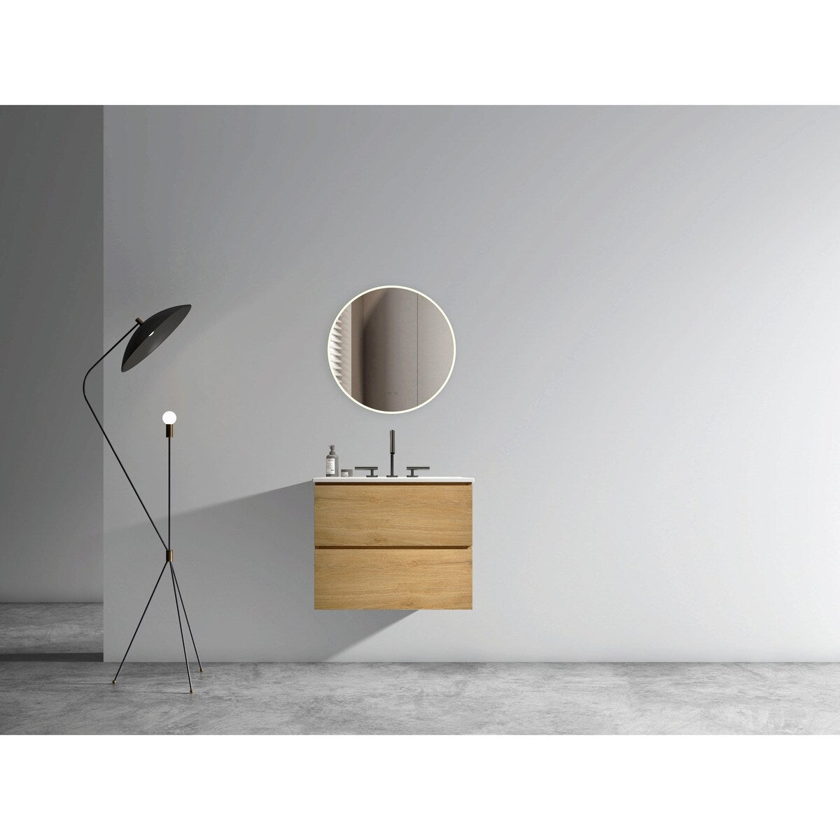 Wall-Mount Bathroom Vanity with Ceramic Sink - Three Faucet Holes
