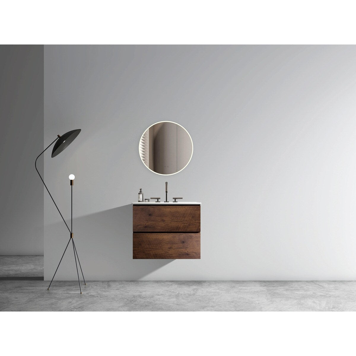 Wall-Mount Bathroom Vanity with Ceramic Sink - Three Faucet Holes