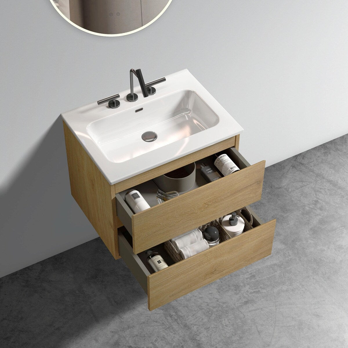 Wall-Mount Bathroom Vanity with Ceramic Sink - Three Faucet Holes