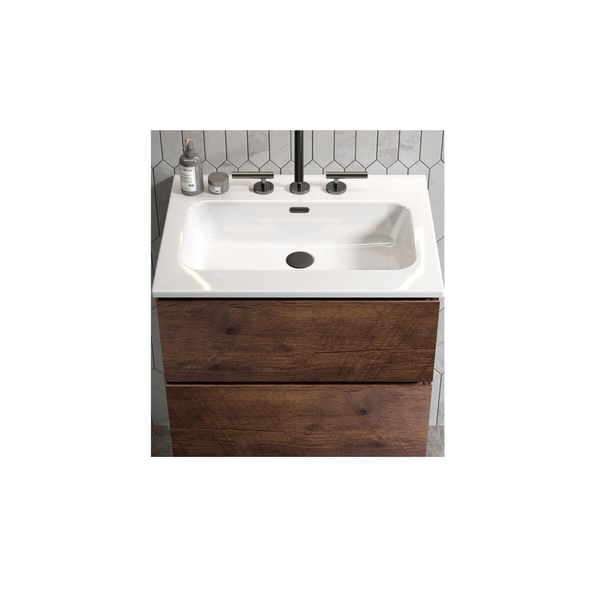 Wall-Mount Bathroom Vanity with Ceramic Sink - Three Faucet Holes