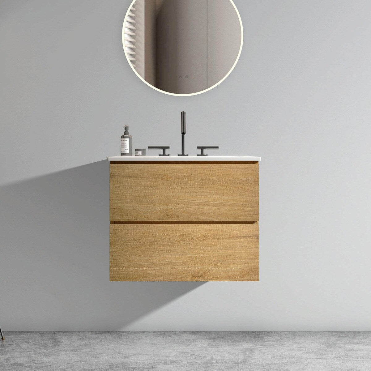Wall-Mount Bathroom Vanity with Ceramic Sink - Three Faucet Holes