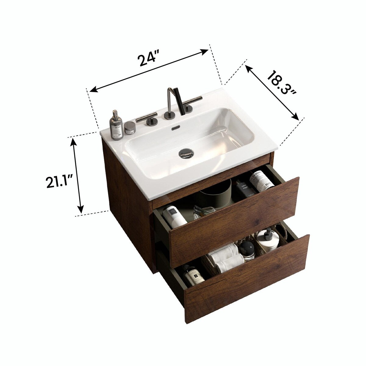 Wall-Mount Bathroom Vanity with Ceramic Sink - Three Faucet Holes