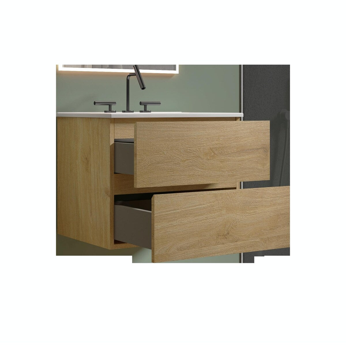 Wall-Mount Bathroom Vanity with Ceramic Sink - Three Faucet Holes