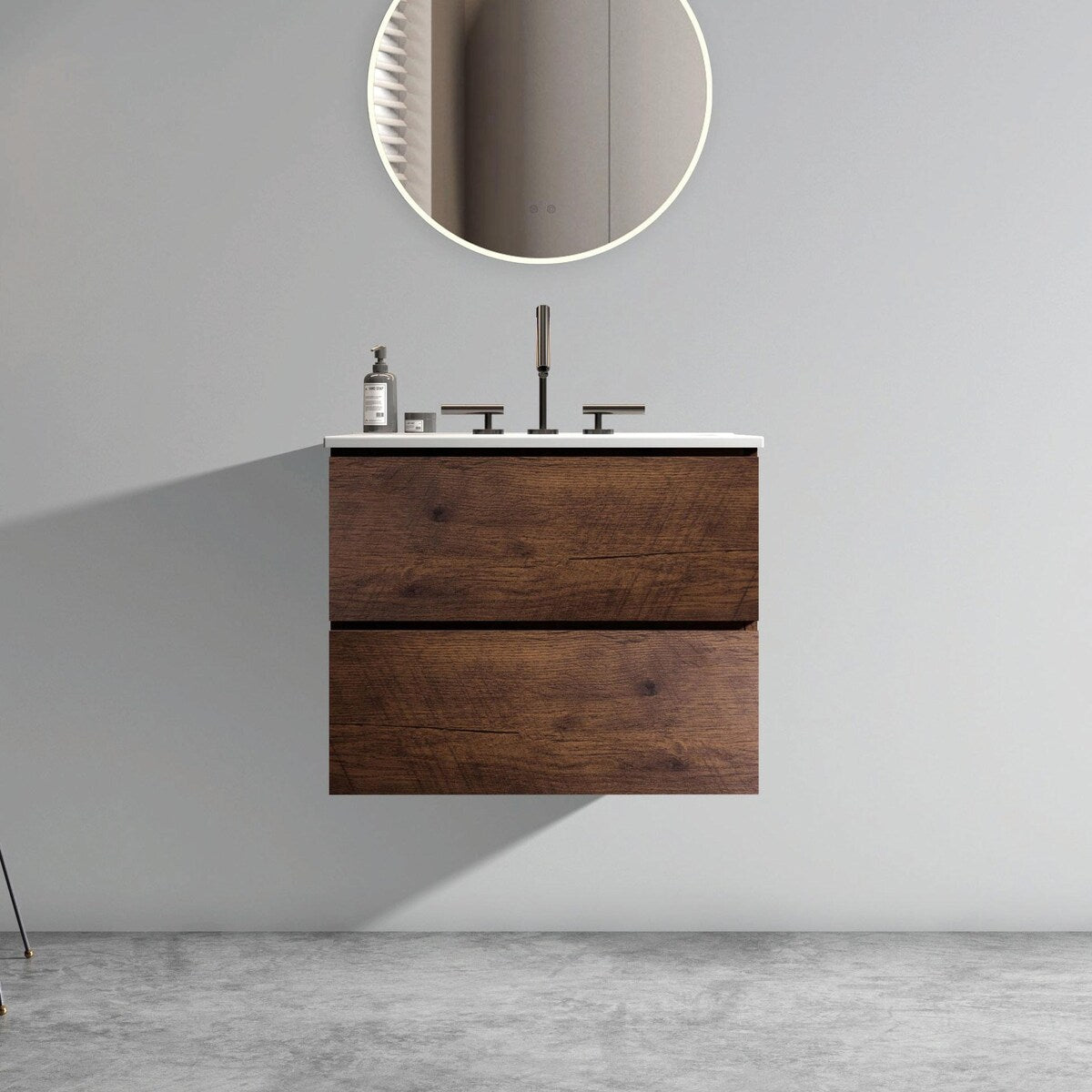 Wall-Mount Bathroom Vanity with Ceramic Sink - Three Faucet Holes