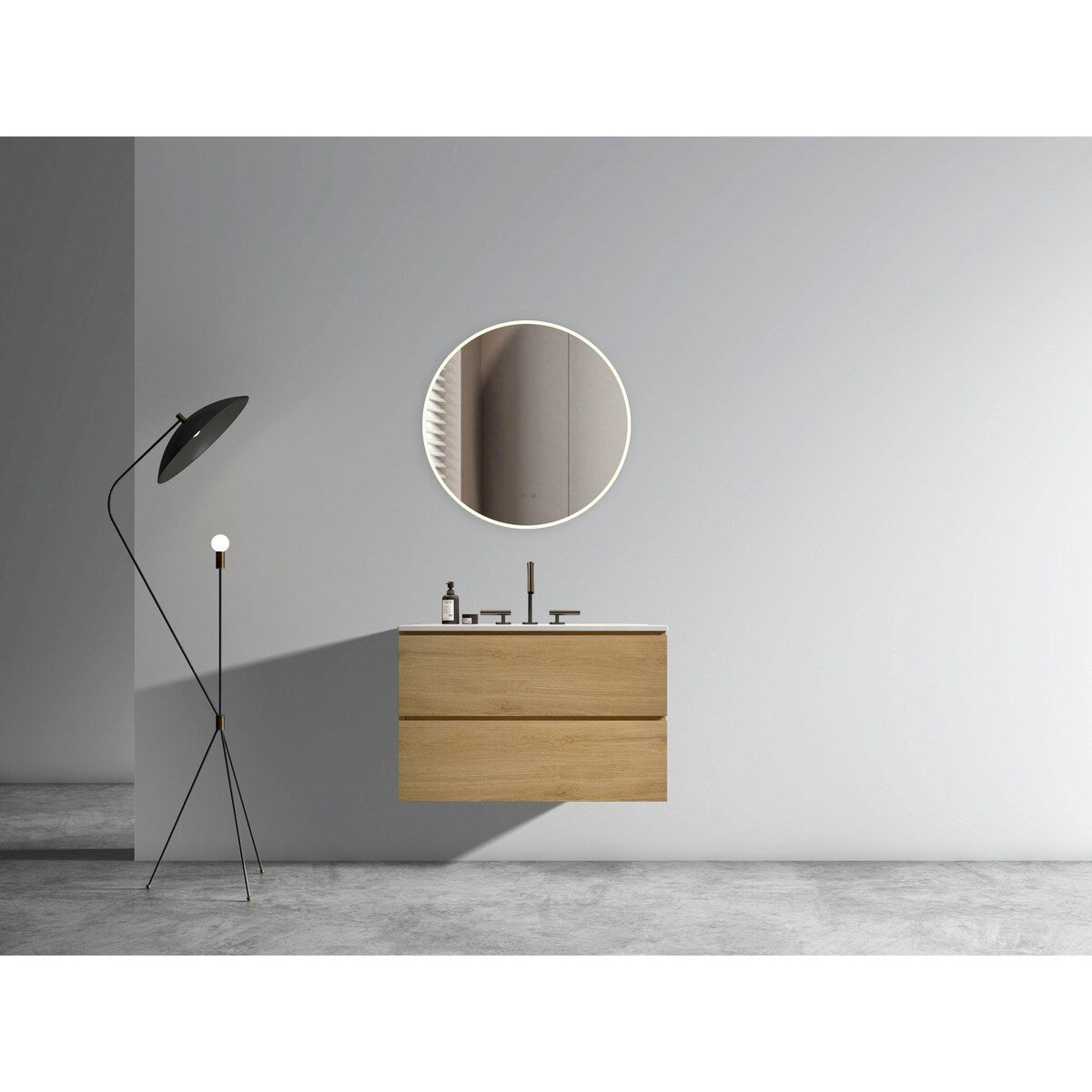 Wall-Mount Bathroom Vanity with Ceramic Sink - Three Faucet Holes