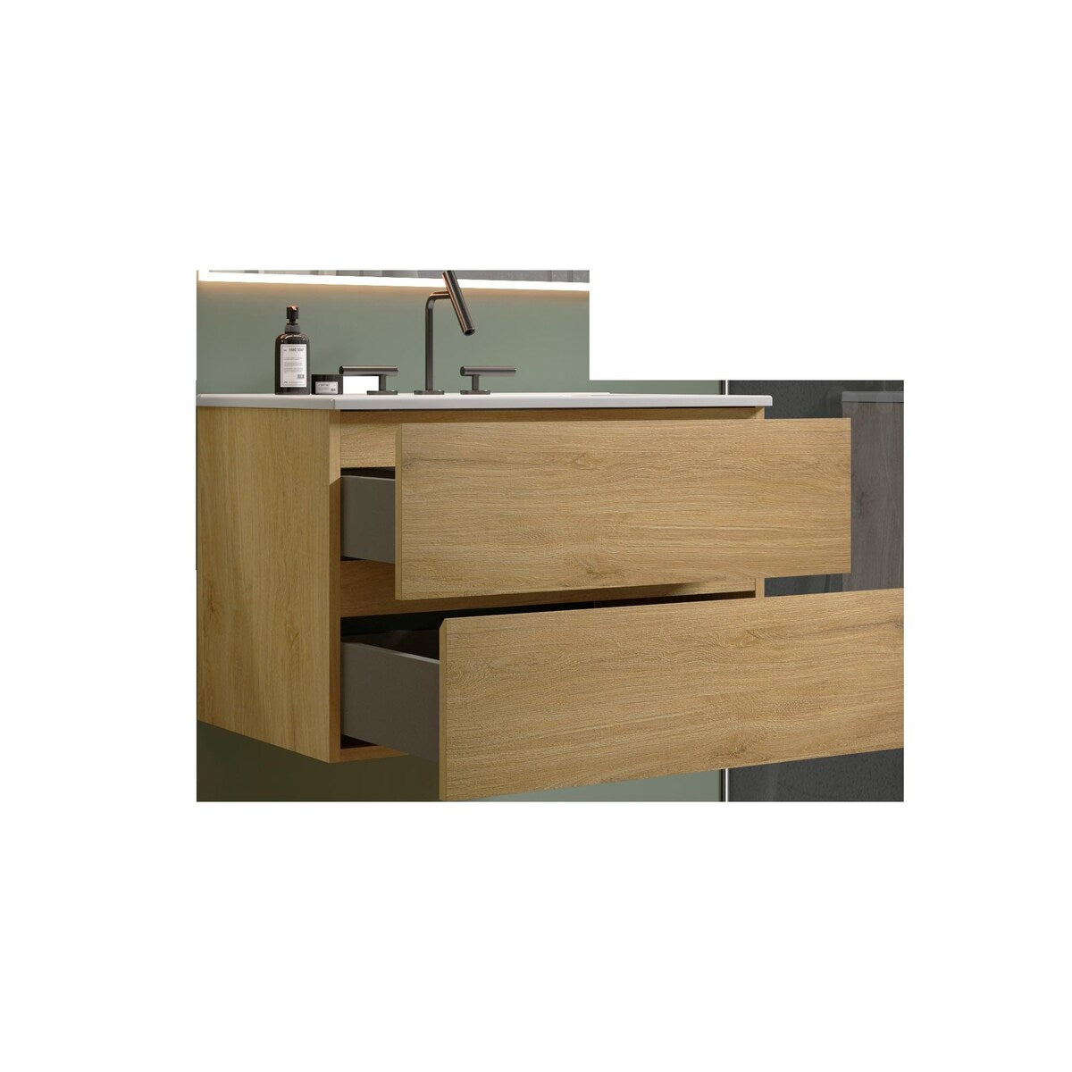 Wall-Mount Bathroom Vanity with Ceramic Sink - Three Faucet Holes
