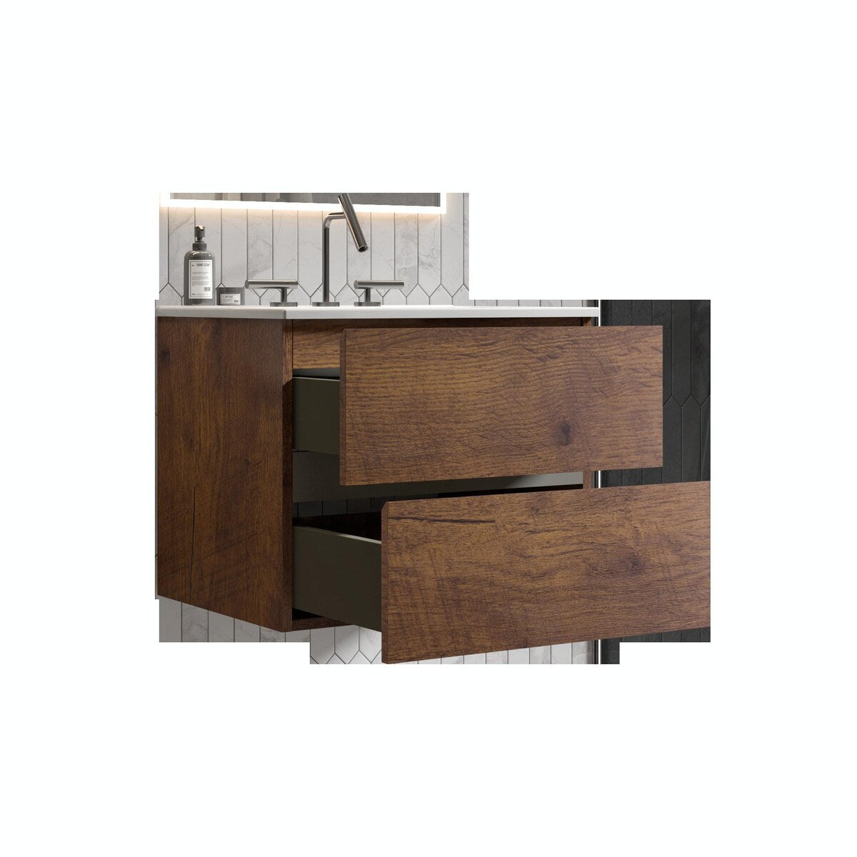Wall-Mount Bathroom Vanity with Ceramic Sink - Three Faucet Holes