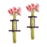 Wall Mount Cylinder Glass Vases with Rustic Rings Metal Stand (Set of 2)