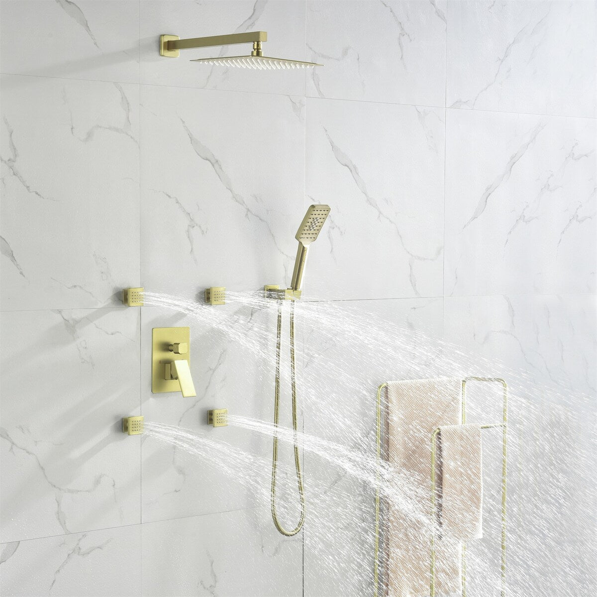 Wall Mount Shower Faucet with Body Jets Brass 3-Setting Spray Complete Shower System with Pressure Balance Valve