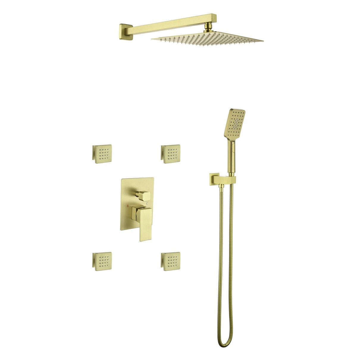 Wall Mount Shower Faucet with Body Jets Brass 3-Setting Spray Complete Shower System with Pressure Balance Valve