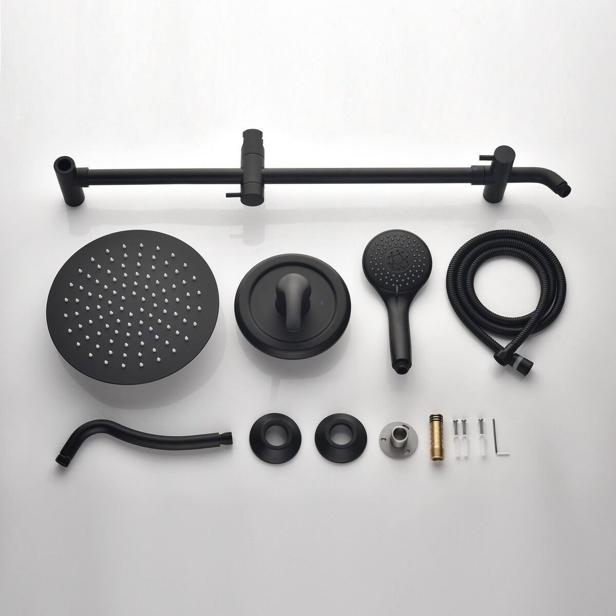 Wall Mount Shower Faucet with Hand Shower Brass Matte Black Complete Shower System with Slide Bar Valve Included