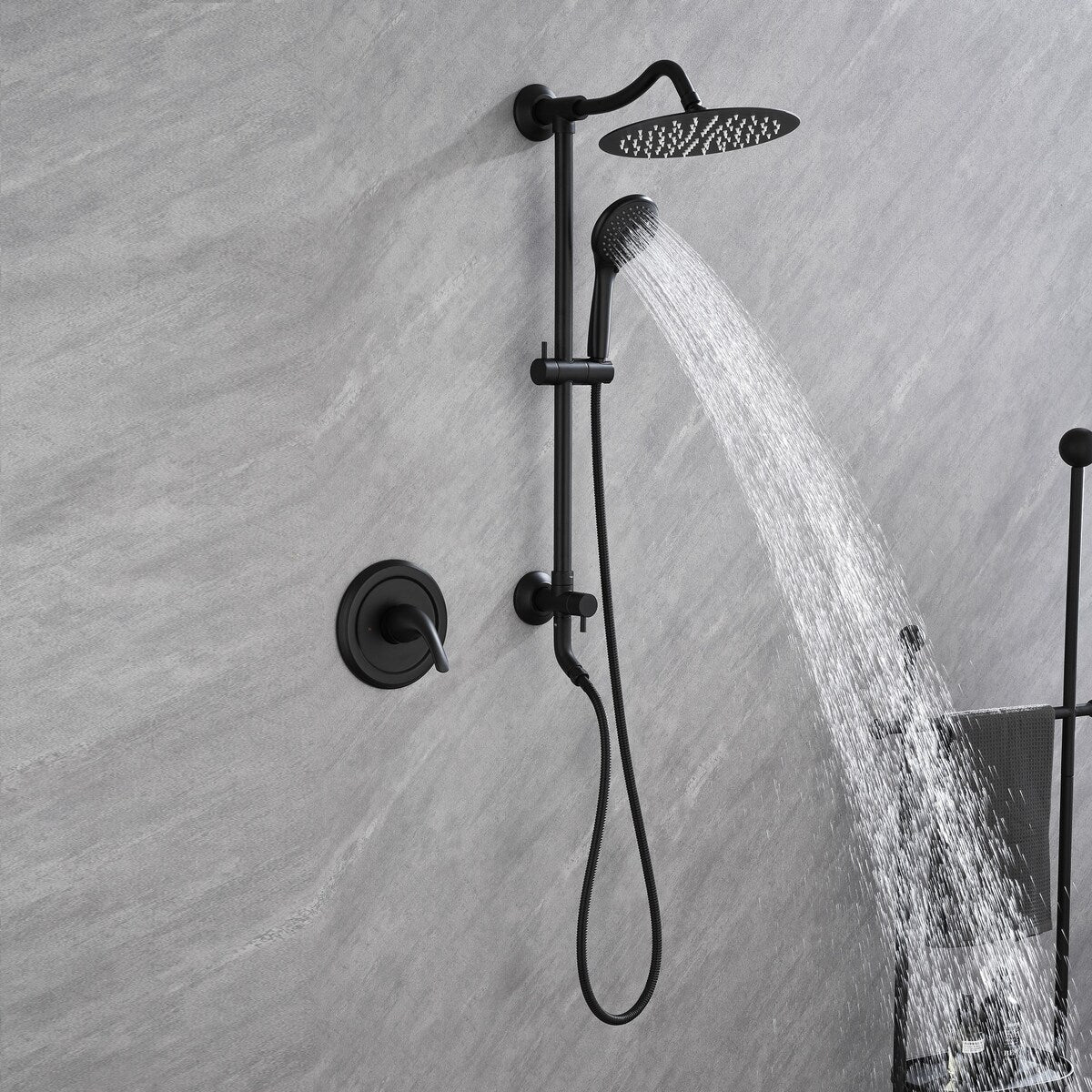 Wall Mount Shower Faucet with Hand Shower Brass Matte Black Complete Shower System with Slide Bar Valve Included