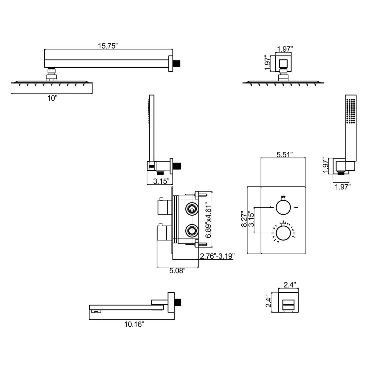 Wall Mount Tub Shower Faucet Set With Pressure Balance Valve 10 Inch Rainfall Head Shower System With Handheld Shower Combo Set