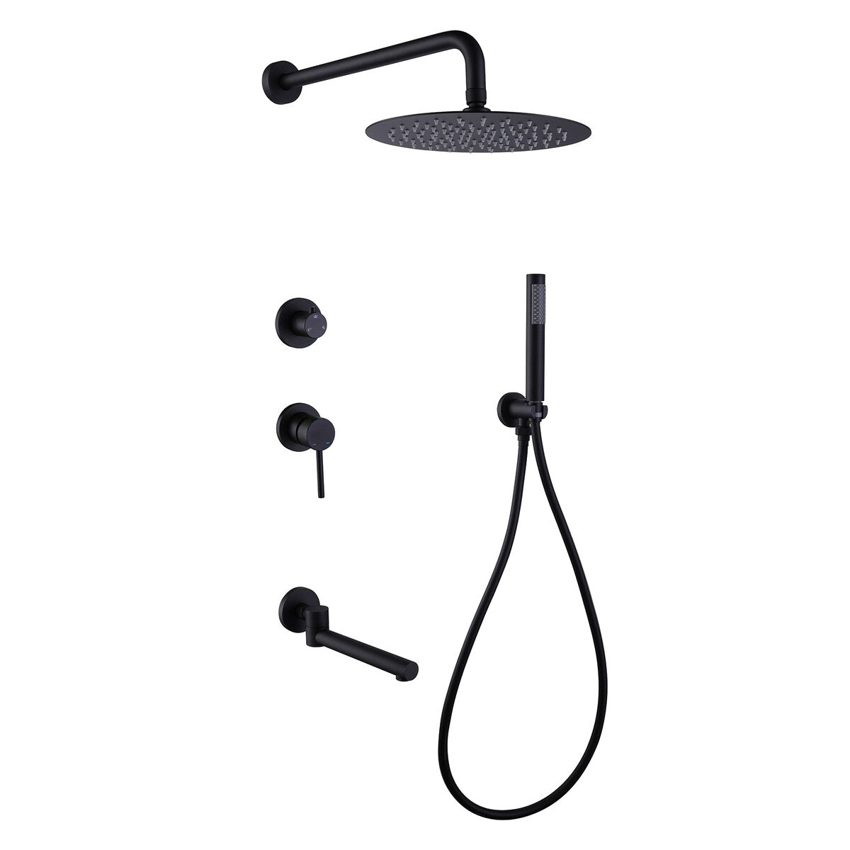 Wall Mount Tub and Shower Faucet With Hand Shower Black Shower System With Tub Spout 10 Inch Shower Head Set With Rough-in-Valve