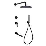 Wall Mount Tub and Shower Faucet With Hand Shower Black Shower System With Tub Spout 10 Inch Shower Head Set With Rough-in-Valve