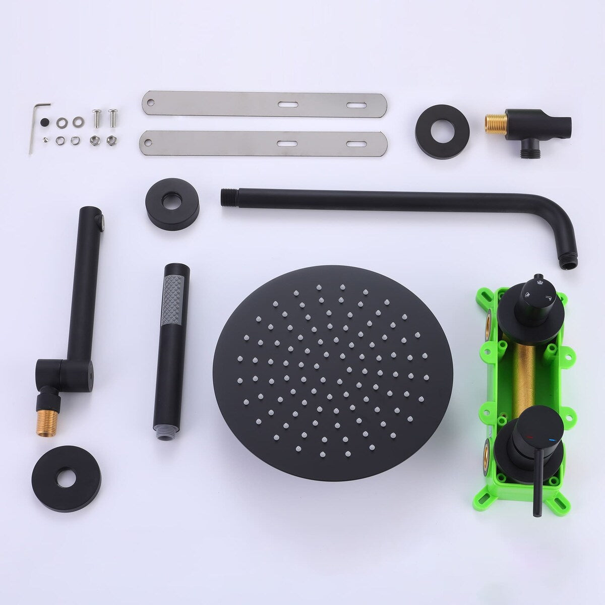 Wall Mount Tub and Shower Faucet With Hand Shower Black Shower System With Tub Spout 10 Inch Shower Head Set With Rough-in-Valve
