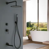 Wall Mount Tub and Shower Faucet With Hand Shower Black Shower System With Tub Spout 10 Inch Shower Head Set With Rough-in-Valve