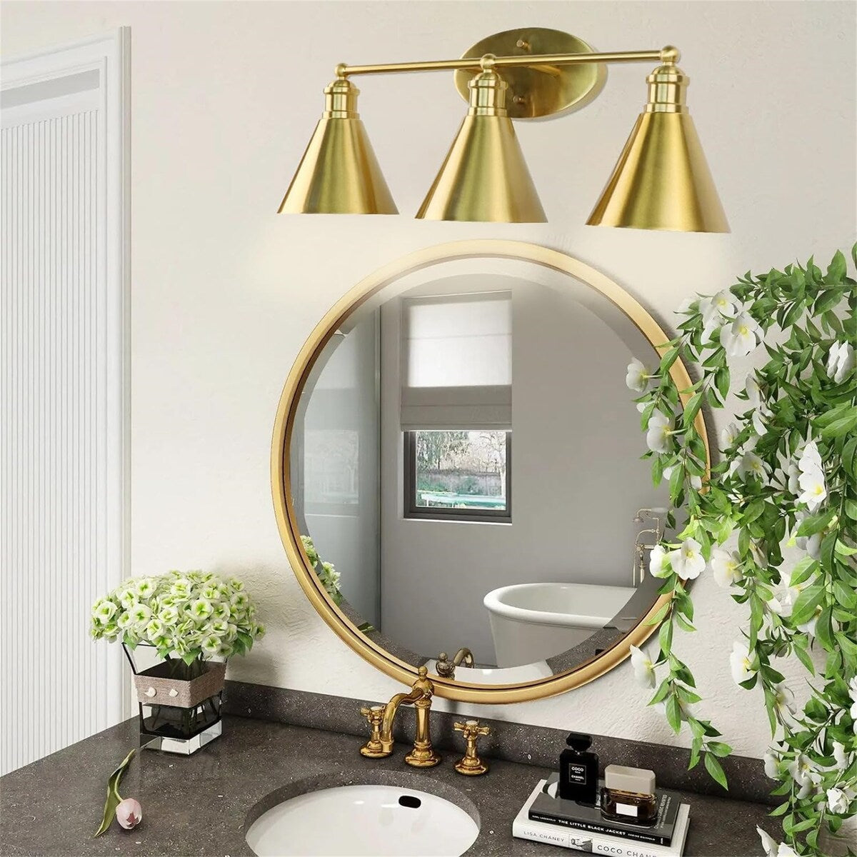 Wall Mounted 3 Light Bathroom Vanity Light Fixtures Satin Bronze Vanity Lighting Over Mirror, Modern Wall Sconces E26 Base Lamps