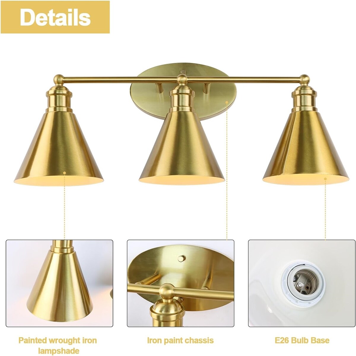 Wall Mounted 3 Light Bathroom Vanity Light Fixtures Satin Bronze Vanity Lighting Over Mirror, Modern Wall Sconces E26 Base Lamps