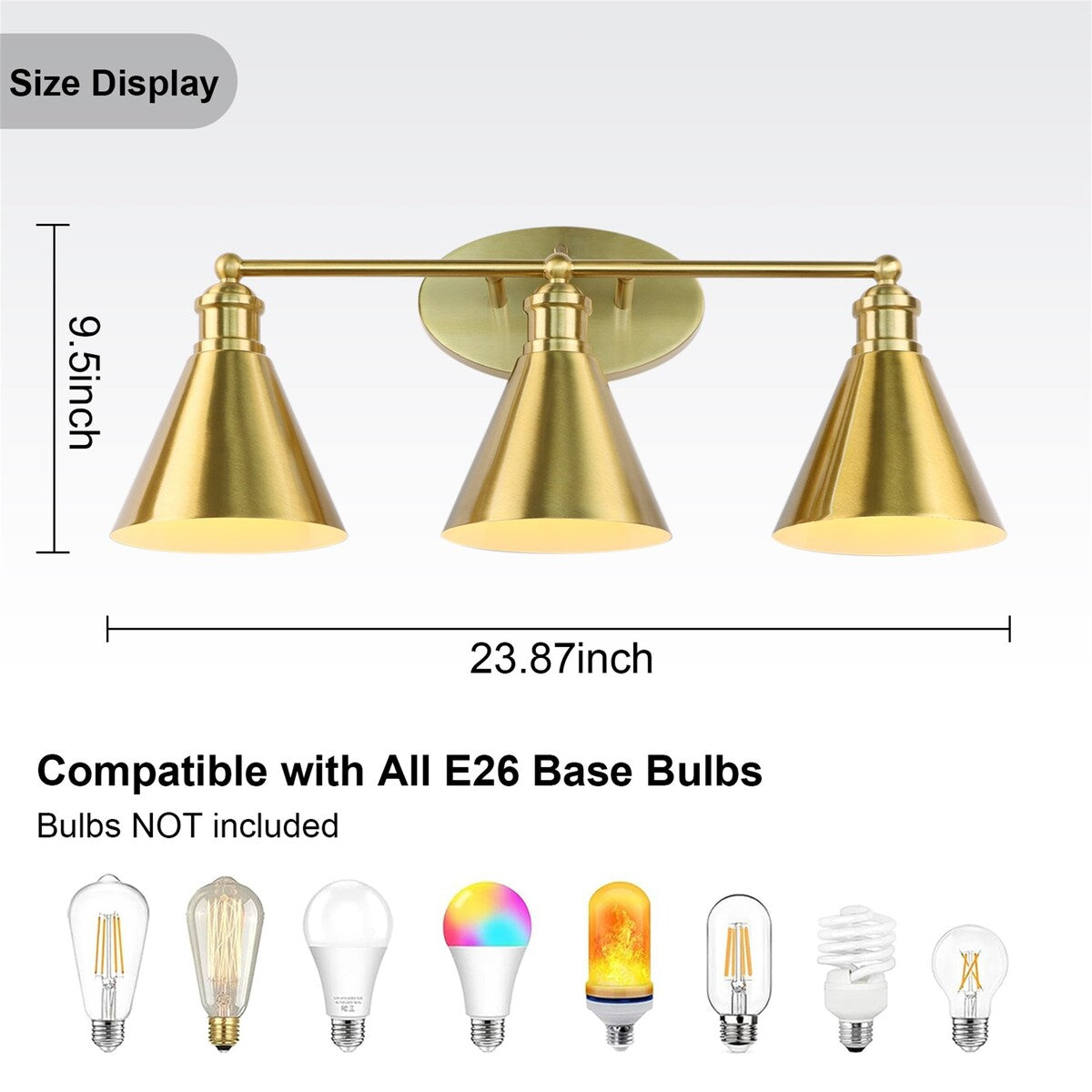 Wall Mounted 3 Light Bathroom Vanity Light Fixtures Satin Bronze Vanity Lighting Over Mirror, Modern Wall Sconces E26 Base Lamps