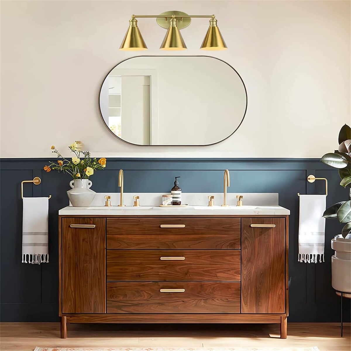 Wall Mounted 3 Light Bathroom Vanity Light Fixtures Satin Bronze Vanity Lighting Over Mirror, Modern Wall Sconces E26 Base Lamps