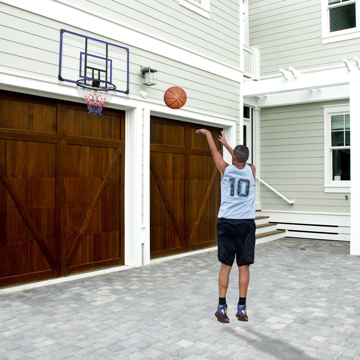 Wall-Mounted Basketball Hoop with All-Weather Mesh and Folding Hoop