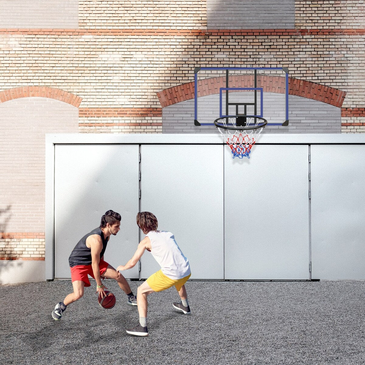 Wall-Mounted Basketball Hoop with All-Weather Mesh and Folding Hoop