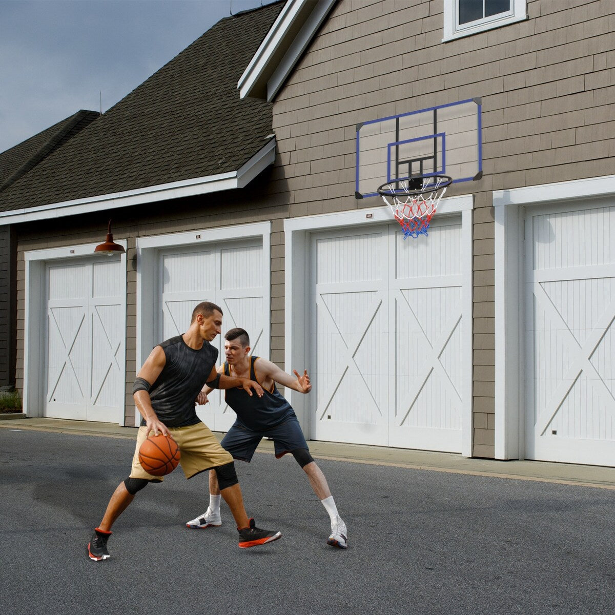 Wall-Mounted Basketball Hoop with All-Weather Mesh and Folding Hoop